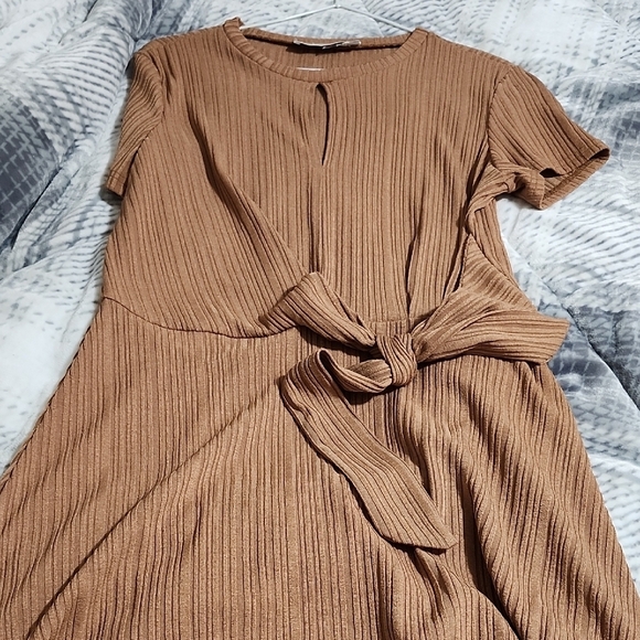 Angel Brown Ribbed Wrap Mini Dress - Picture 3 of 3